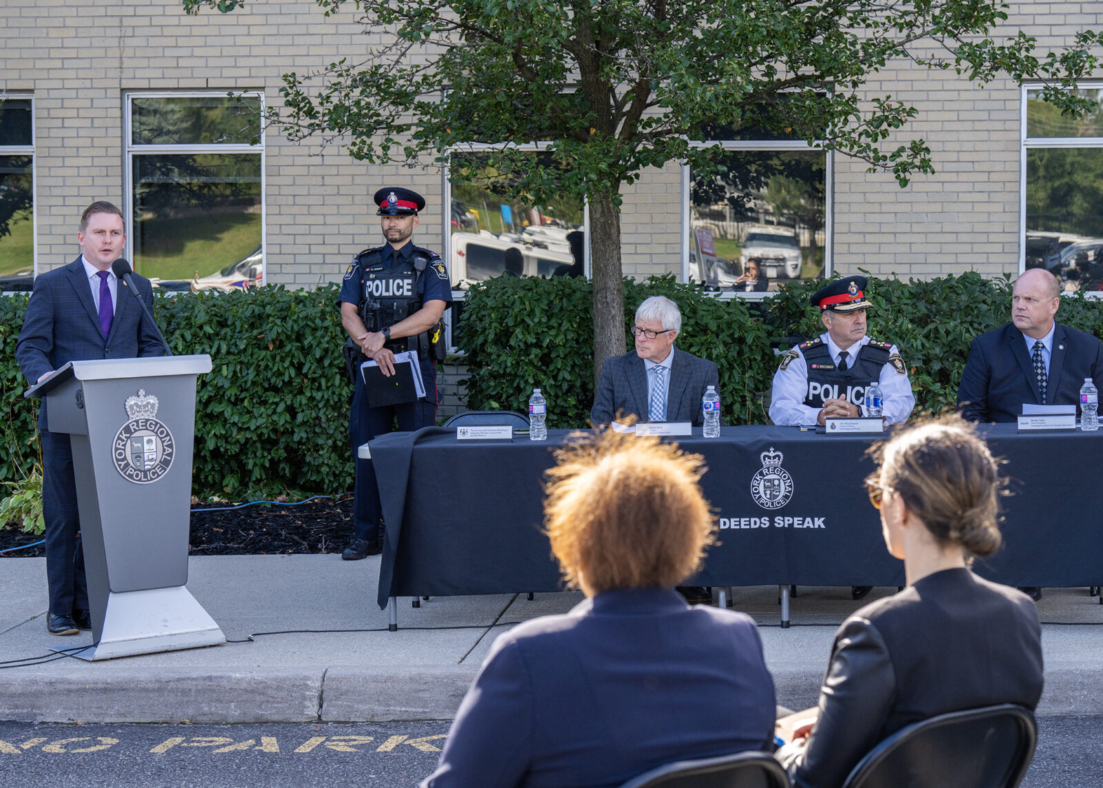 A speaker addresses the media during a press conference on auto theft in York Region, organized by York Regional Police.